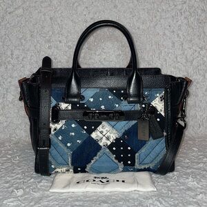 Coach Swagger 27 Canyon Quilted Denim Patchwork & Leather Satchel Crossbody Bag